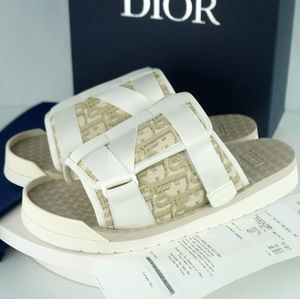 Dior | Shoes | Dior Alpha Oblique Jacquard Slides Sandals Shoes Beigetan W  Receipt Box | Poshmark